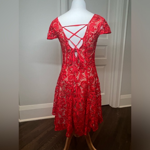 Red Lace Dress with Nude Illusion - Picture 2 of 6